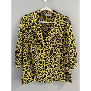 Vintage Givenchy Women's Silk Black & Yellow Flower Print Blouse Size 42‎ 14W